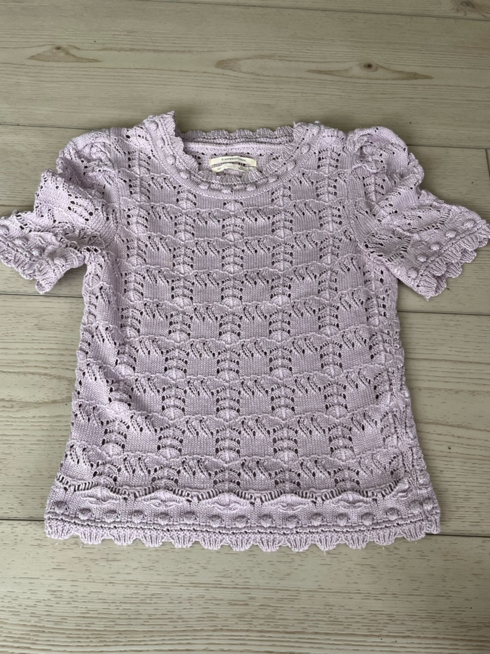 Anthropologie Lavender Openwork Crochet Knit Top